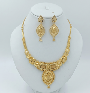 Divyoro Classic <b>Copper</b> Gold Plated Adjustable Length Necklace Earring Set Women's Statement Oval Flower Design Snake <b>Chain</b> - Product Image 1