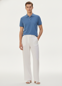 Men's Solid <b>Blue</b> Short Sleeve Pique <b>Polo</b> <b>Shirt</b> Regular Fit Casual Style Knitted Fabric - Product Image 4