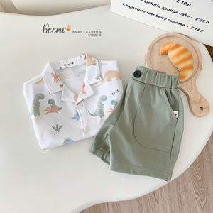 Ensembles de vêtements pour garçons de haute qualité, chemise à manches courtes décontractée, shorts, imprimé dinosaure, toile polyester/coton, mode boutique pour tout-petits - Product Image 6