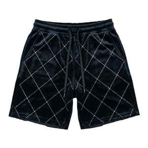 Men Casual Eco Friendly Velour Custom Crystal Breathable Anti Wrinkle Street Wear Rhinestone <b>Velvet</b> <b>Shorts</b> - Product Image 1