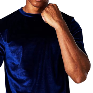 Camiseta de Terciopelo Azul Marino Casual de Alta Calidad para Hombre, Manga Corta, Cuello Redondo, Suave, Azul Medianoche, Poliéster y Spandex - Product Image 3