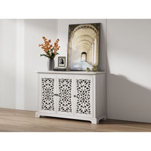 Mobiletto Vintage con 3 Ante Intagliate, Credenza per Cucina, Sala da Pranzo, Soggiorno, Buffet e Consolle - Product Image 3