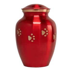 Modern Red & Gold Brass Pet Cremation Urn Handcrafted Engraved Paw Prints Pet <b>Memorial</b> <b>Box</b> - Product Image 1
