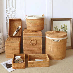 Cestas de mimbre natural con asas, almacenamiento de mimbre tejido a mano para decoración del hogar, cestas de almacenamiento para niños y adolescentes - Product Image 1