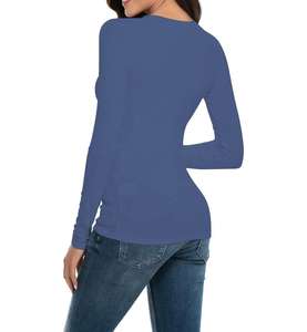 Camisetas de manga larga para mujer al por mayor, ajustadas, de cuello redondo, para primavera y otoño, camisetas básicas lisas - Product Image 6