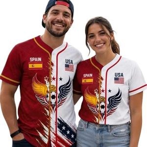 Camiseta de Fútbol Personalizada de EE. UU. y España, Sublimada, con Cuello Redondo, Unisex, para Adultos, Transpirable, de Manga Corta, Antibacteriana, de Poliéster, Ropa Deportiva - Product Image 1