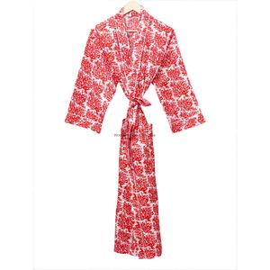 Kimono de Algodón Ecológico Hecho a Mano, Bata de Mujer Tejida, Cuello en V Personalizado, Corte Holgado, Estampado Floral, Cierre con Cinturón - Product Image 4