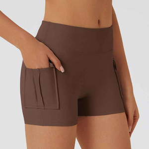 Shorts de sport noirs taille haute avec poches, séchage rapide, tricotés, pour fitness, entraînement, yoga, vêtements de sport pour femmes - Product Image 3