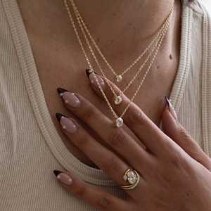 14K <b>Solid</b> <b>Gold</b> Round Lab Grown Diamond <b>Pendant</b> Necklace Bezel Set 18inch Adjustable Cable Chain Minimalist Fine Jewelry Necklace - Product Image 5