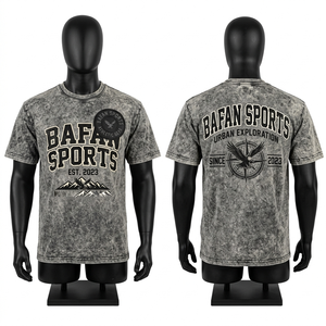 เสื้อยืดผู้ชายผ้าคอตตอนย้อมสีแบบแอซิดวอช 180 GSM พรีเมียม สีเทา ลายสกรีนโลโก้สไตล์วินเทจ เสื้อยืดผ้าฝ้าย 100% ทรงหลวมสำหรับผู้ชาย พิมพ์ลาย - Product Image 1