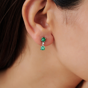 Handmade 925 Sterling Silver Natural <b>Emerald</b> & Diamond <b>Studs</b> Drop Earring For Women's Party Wear Accessories - Product Image 2
