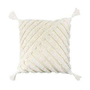 Housse de coussin carrée brodée avec pompons, style bohème, coton bio, décoration intérieure, pour vente en gros - Product Image 1