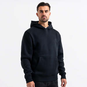 Men's Black Hooded Sweatshirt Regular Fit Fleece Casual Solid Color Pocket Long Sleeve Autumn Wear 2027 - Product Image 1