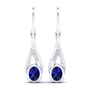 REYES Sparkling 14K White Gold Oval Cut 4.84 Carat Blue Sapphire Gemstone Drop <b>Earrings</b> IGI Certified <b>Diamond</b> <b>Dangle</b> Jewelry - Product Image 4