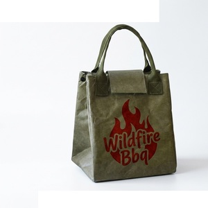 Tyvek paper Insulated Lunch Tote Bag with Thermal Lining Durable Reusable Food Storage Cooler with Handles Wildfire BBQ Design - Product Image 1
