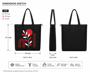 300gsm Black Canvas Tote Bag Zipper Closure Shopping Bag 21x19x4 Custom Logo Eco Friendly Reusable <b>Extra</b> <b>Large</b> Polyester Lining - Product Image 4
