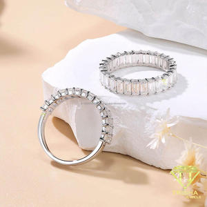 Luxury Baguette Cut Moissanite Eternity <b>Ring</b> 925 Sterling <b>Silver</b> Full Band Wedding Jewelry <b>Statement</b> <b>Ring</b> For Women - Product Image 4