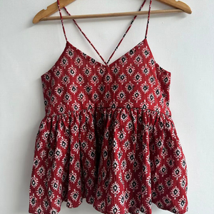 En gros, Blouse Babydoll Cami pour Femme en Coton Imprimé, à Bretelles Fines, Col en V, Style Peplum, Sans Manches, Bohème, Printemps-Été - Product Image 1