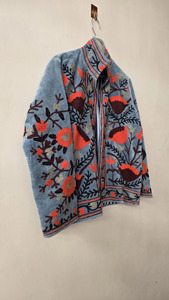 Embellished Velvet <b>Quilted</b> Hooded Jacket Floral Suzani Hand Embroidery Boho Winter Wear Breathable Eco-Friendly Short Coat Women - Product Image 5