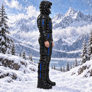<b>Men's</b> Waterproof Ski <b>Jumpsuit</b> With Hood And Blue Zippers Synthetic Insulation Gore-Tex Material - Product Image 2