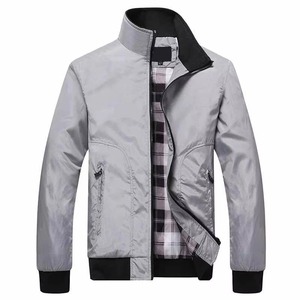 Men Slim Fit Bomber Windproof <b>Jacket</b> Black <b>Grey</b> Blue Plaid Lining Full Zip Stand Collar Ribbed Cuffs Casual Bomber - Product Image 3