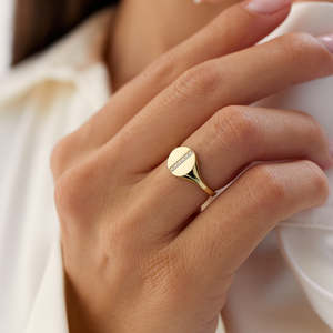 Pave Line Signet Pinky <b>Ring</b> Style Moissanite <b>925</b> Sterling <b>Silver</b> 14k Gold Plated Moissanite Bridal Jewelry Perfect For Parties - Product Image 3