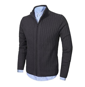 Men's Ribbed Wool Acrylic Cardigan Full Zip <b>Turtleneck</b> Regular Sleeve Solid Color Anti-Pilling Knit <b>Sweater</b> Winter Wear - Product Image 1