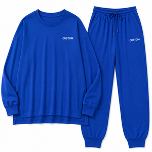 Ensemble de survêtement bleu pour femme, haut à manches longues, pantalon de jogging, haut à col rond, taille élastique, tenue décontractée athleisure, vêtements de détente personnalisés, fabrication usine - Product Image 3