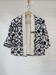 Cotton Kantha Boho Quilted Reversible Indian <b>Patchwork</b> Eco-Friendly Breathable Horn Button <b>Jacket</b> Handmade Ikat Print for Women - Product Image 2