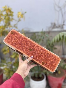 Hand Tooled Leather <b>Heat</b> Resistant Leather Travel Case Western Hair Straightener Cases Perfect Organizer for Hair Tools - Product Image 2