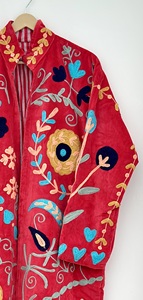 Handmade <b>Velvet</b> Suzani Embroidered Quilted Breathable Eco-Friendly Cotton Lining Long Winter <b>Jacket</b> <b>Women</b> Floral Bohemian Indian - Product Image 4