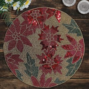 Luxury Handmade <b>Beaded</b> <b>Placemat</b> Round 14 Inch Christmas Poinsettia Design Table Mat Decorative Dining Table Decor - Product Image 2