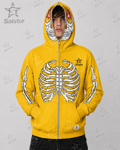 Sudadera con Capucha Amarilla para Hombre Salstar, con Cierre y Estampado de Esqueleto, Chaqueta Casual de Forro Polar para Otoño - Product Image 1