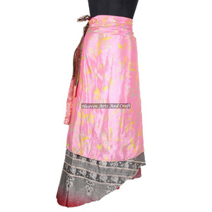 Nouvelle jupe longue en soie indienne réversible fantaisie pour femmes, jupe longue en soie vintage, jupe enveloppante à 2 couches réversible - Product Image 2