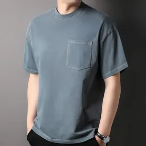เสื้อยืดผู้ชายคุณภาพสูงสำหรับฤดูร้อน แขนสั้น สีดำฟอกหิน ผ้าฝ้าย สไตล์ฮิปฮอป สตรีทแวร์ - Product Image 5