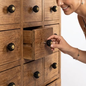 Poignée de meuble ronde moderne en laiton noir perlé, corne et bois, pour tiroirs de maison, bureau, chambre – Conception durable - Product Image 2