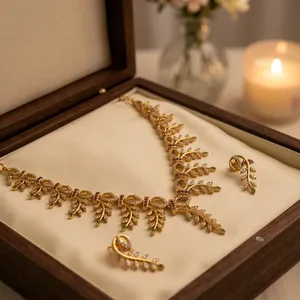 Parure de collier ethnique plaqué or avec rubis, diamants taille marquise et motif floral – Bijou de déclaration pour femme, idéal pour mariage - Product Image 1