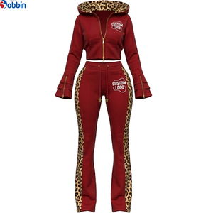 Conjunto Deportivo Personalizado de Moda para Mujer, Estampado de Leopardo, Sudadera con Capucha y Cremallera, Pantalones Deportivos Anchos de Manga Larga, Ropa Deportiva Informal de 2 Piezas - Product Image 2