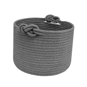 ตะกร้าเก็บของทรงกลมตกแต่งพร้อมหูจับ ตะกร้าเชือกฝ้ายสีเทาเข้มแบบซักได้ สำหรับชั้นวางของในตู้เสื้อผ้า จัดระเบียบบ้าน - Product Image 1