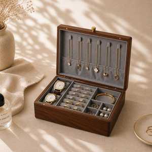 Wooden Jewelry Box Rectangular Minimalist Design Single Tier <b>Storage</b> Organizer for Necklace Ring Bracelet Watch Bedroom Use - Product Image 1