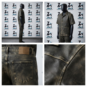 Two Piece <b>Short</b> <b>Sleeves</b> <b>Button</b>-<b>up</b> Casual Autumn Wear With Side Pockets Two-Piece Tracksuit Vintage Leather Suits - Product Image 4