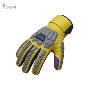 Custom High-Vis General Purpose Safety Work Gloves Dual Tone Grey Leather Backhand Armor Textured Foam Padded Palm Anti-Slip - Product Image 2