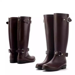 Botas de montar para mujer estilo western con cremallera trasera, de cuero genuino, botas largas de moda con tacón grueso hasta la rodilla - Product Image 5