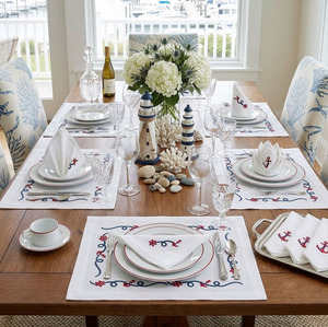 Custom Embroidery Anchor Boat Design <b>Placemat</b>&Napkin Set for Home Restaurant White Cotton Luxury <b>Placemat</b>&Napkin Set - Product Image 5