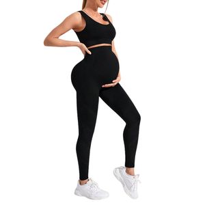 Ensemble de yoga 2 pièces personnalisé pour femmes enceintes, legging taille haute et tenue de détente pour la grossesse - Product Image 1