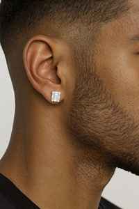 Boucles d'oreilles clous en moissanite étincelante taille baguette et diamant rond, en argent 925, bijoux de fiançailles pour femme, cadeau charmant - Product Image 4