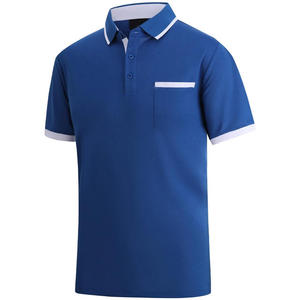 เสื้อโปโลแขนสั้นสีน้ำเงินสำหรับผู้ชาย แต่งขอบตัดสี ทรงปกติ ผ้าฝ้ายอ๊อกซ์ฟอร์ด สวมใส่สบาย - Product Image 1