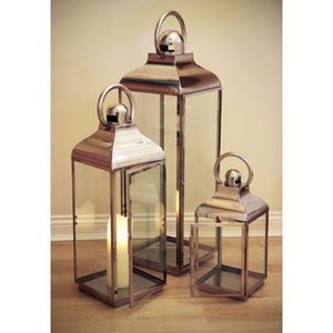 Polished Stainless Steel <b>Lanterns</b> <b>Set</b> Of 3 (Sloped Top) - Product Image 4