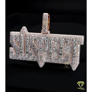 Moissanite Diamond Name Pendant Hip Hop <b>Chain</b> <b>Iced</b> Out Baguette Necklace Luxury Streetwear Jewelry - Product Image 4