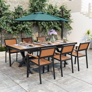 Set da Pranzo per Esterni U_Style Flessibile e Pratico, Include Sei Sedie e un Tavolo Estensibile da 62.9-82.6 Pollici per Uso in Giardino - Product Image 1
